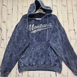 Austins Inc Montana Hoodie Mens Sz M Blue Acid Wash Graphic Pullover Sweatshirt